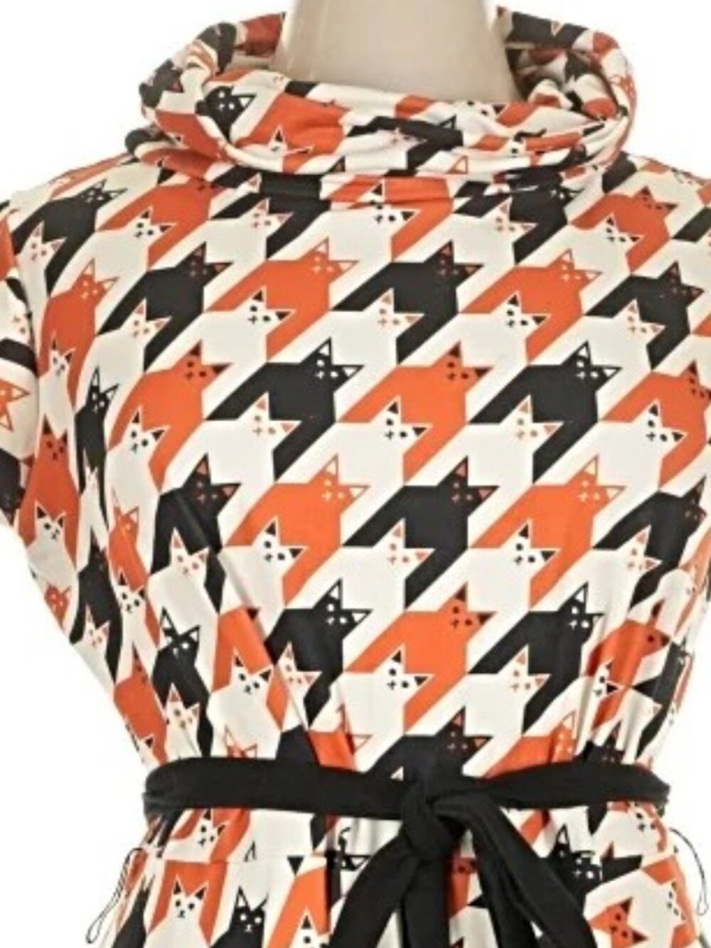 Unique Vintage Orange Black Cat Houndstooth Fit & Flare Dress 1X Plus New